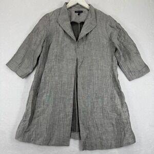 EILEEN FISHER Grey Linen Blend Open Front 3/4 Sleeve Duster Jacket Size S